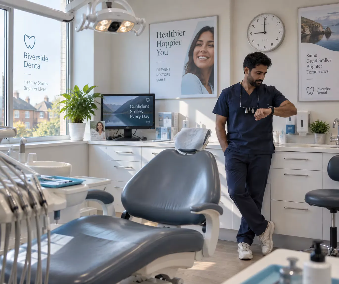 Dentist with an empty chair after a cancellation