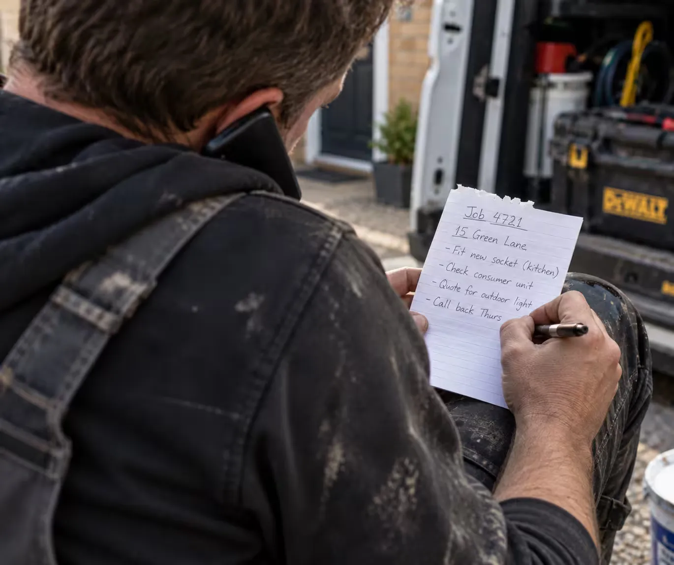 Trying to take down new job details while on the job